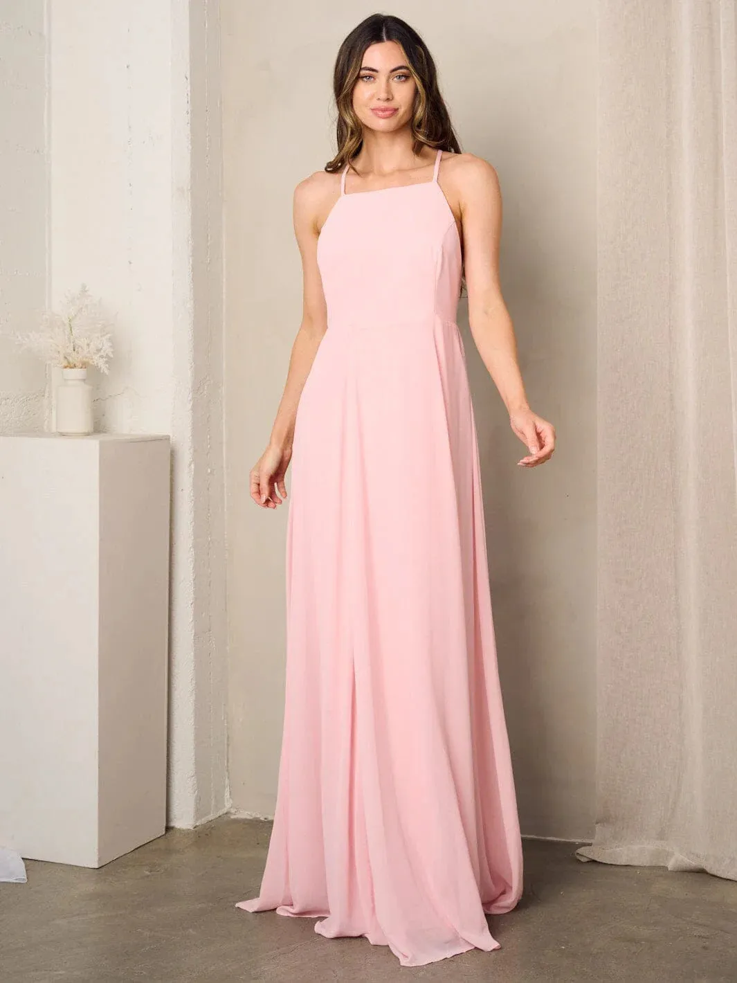 Sleeveless Open Back Pink Maxi Dress