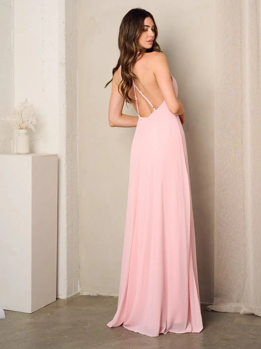 Sleeveless Open Back Pink Maxi Dress