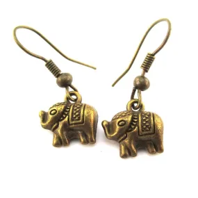 Small 3D Elephant Shaped Dangle Charm Earrings in Brass | DOTOLY