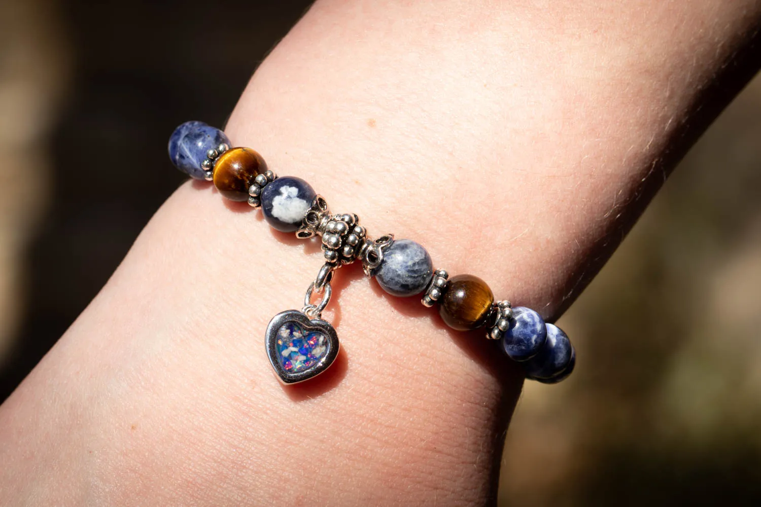 Sodalite and Tiger Eye Healing Bracelet with Cremation Ashes