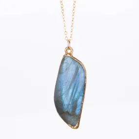 Statement Raw Labradorite Necklace, Raw Labradorite Pendant,