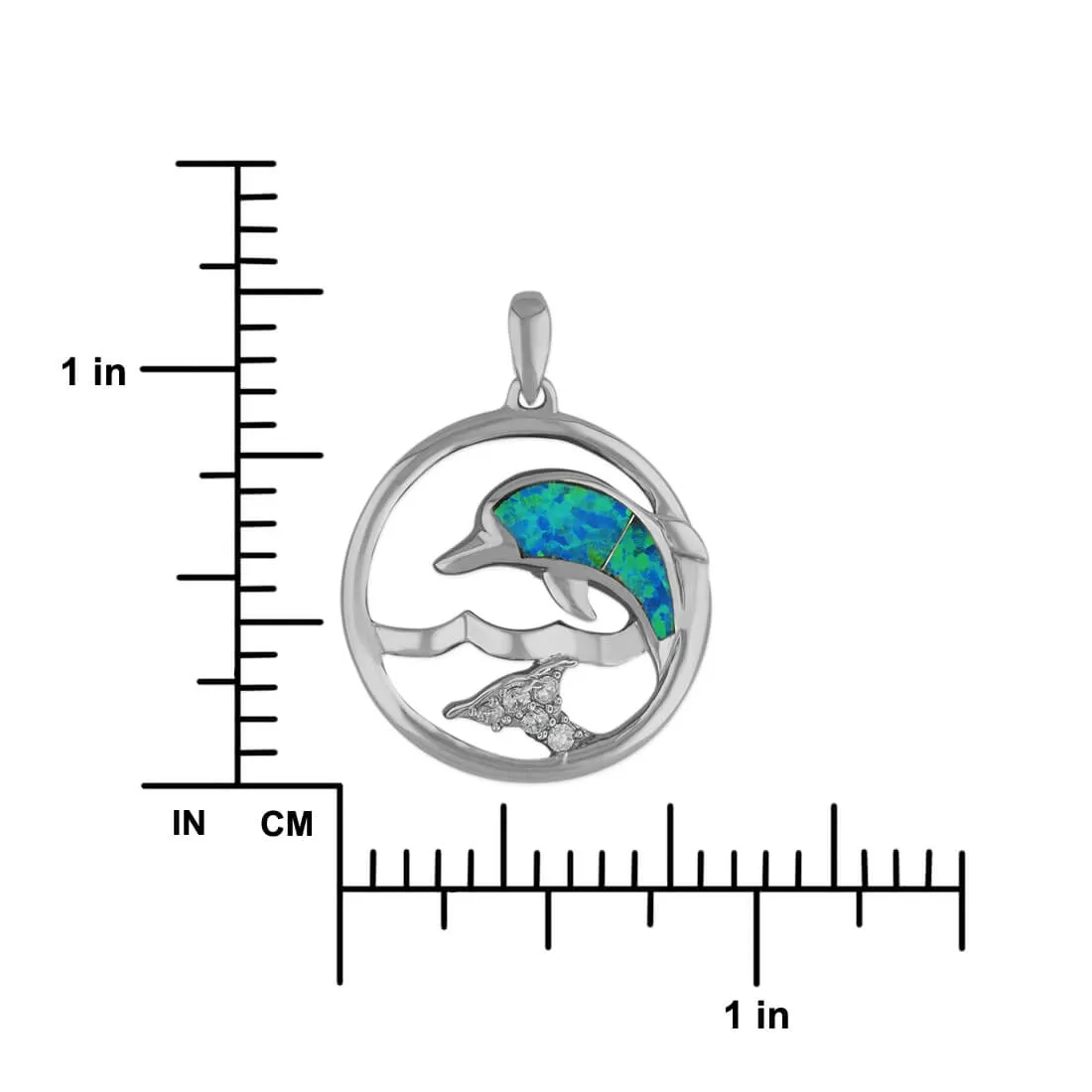 Sterling Silver Synthetic Blue Opal Dolphin Circle Pendant Necklace, 16 2" Extender