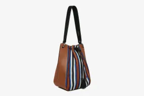 Strathberry x Collagerie Bollo Midi - Chestnut/Black/Blue Stripe