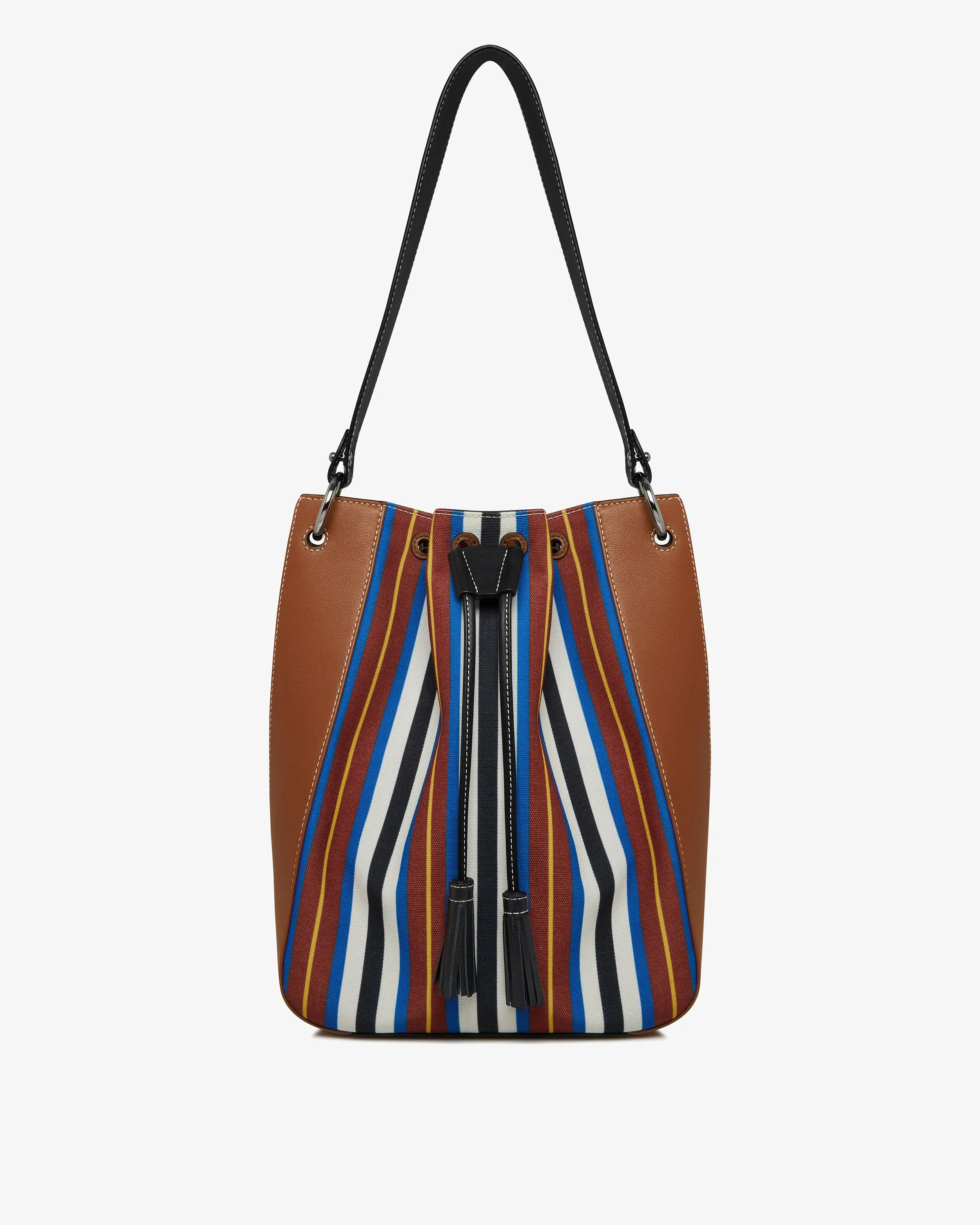 Strathberry x Collagerie Bollo Midi - Chestnut/Black/Blue Stripe