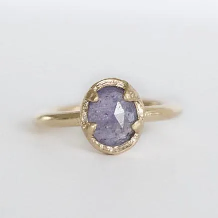 Tanzanite Yellow Gold Ring - Artifact Ring - Hand Carved Purple Tanzanite Rose Cut ring in Recycled Yellow 10k Gold by Anueva Jewelry