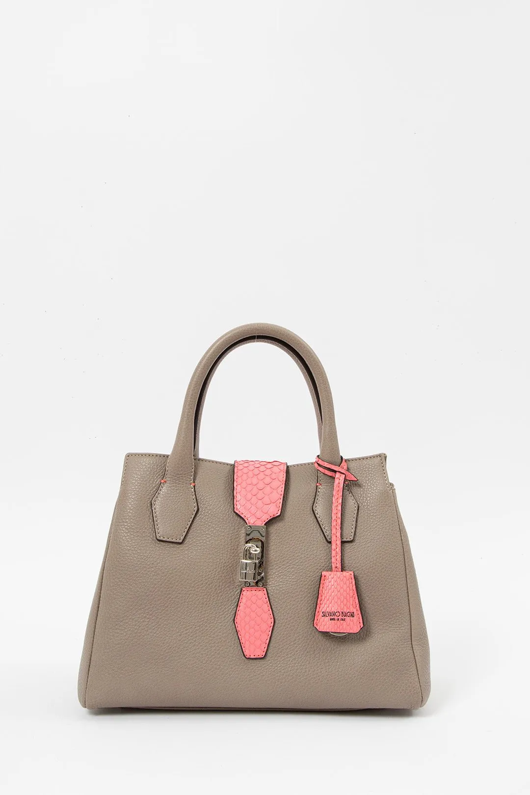 TAUPE AND PINK ACCENT CONVERTIBLE ITALIAN HANDBAG