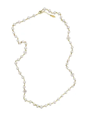 Timeless Freshwater Pearls with White Rose Flowers Long Necklace LN061