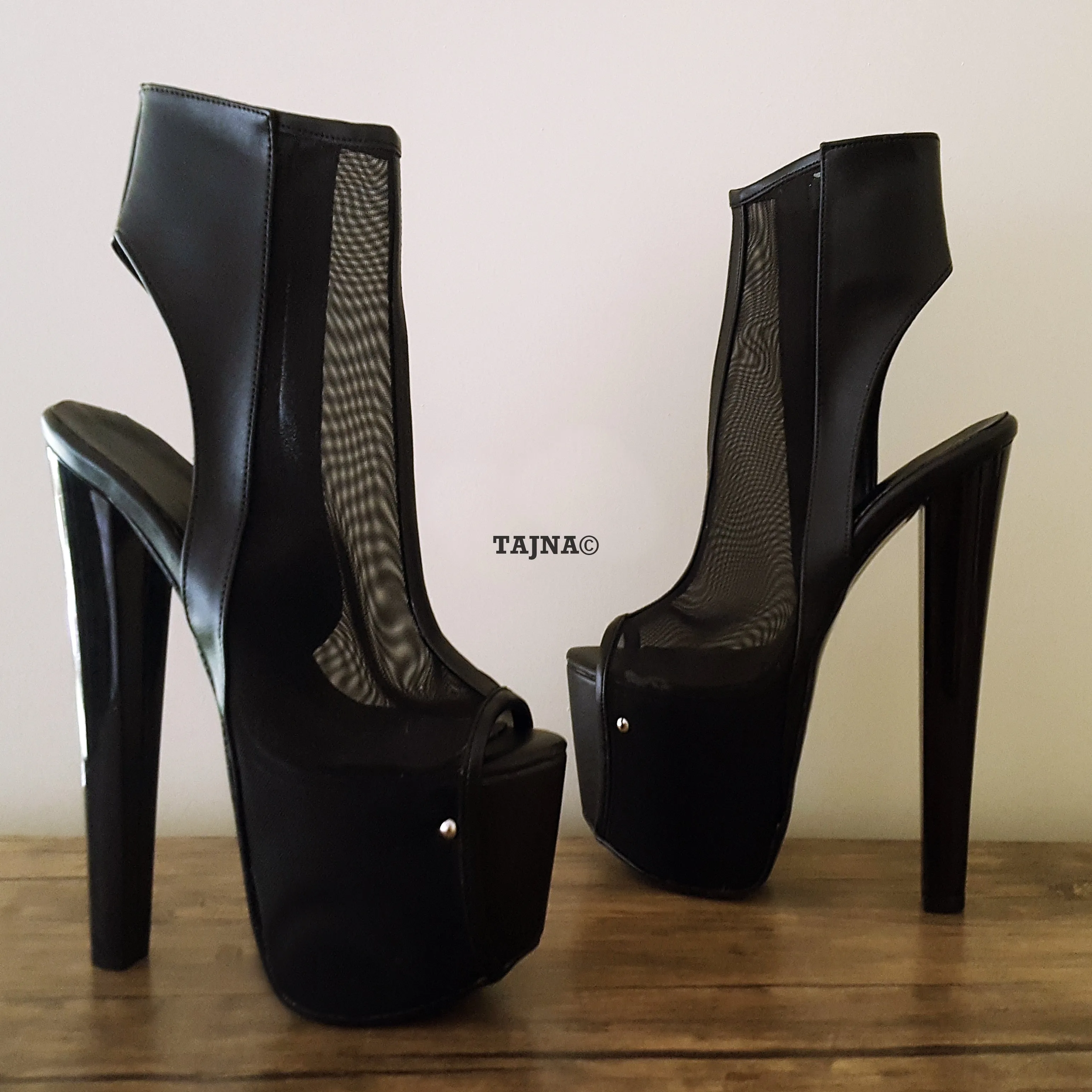 Transparent Peep Toe Black High Platform Heel Booties