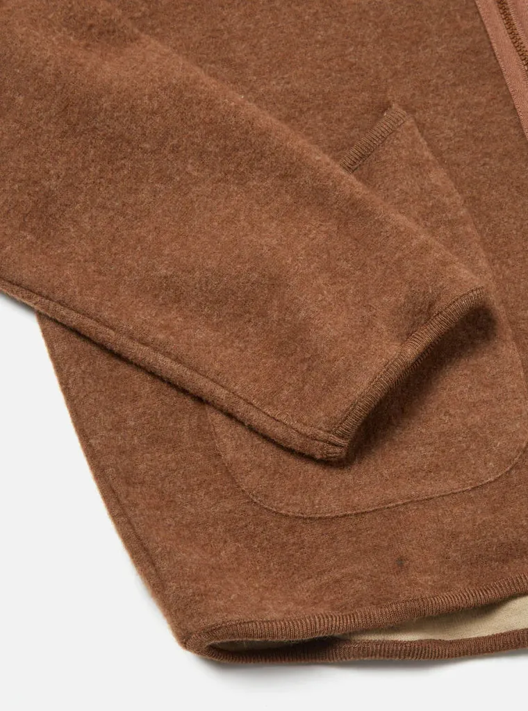 UNIVERSAL WORKS Zip Liner Jacket In Brown Soft Wool Cotton Knit