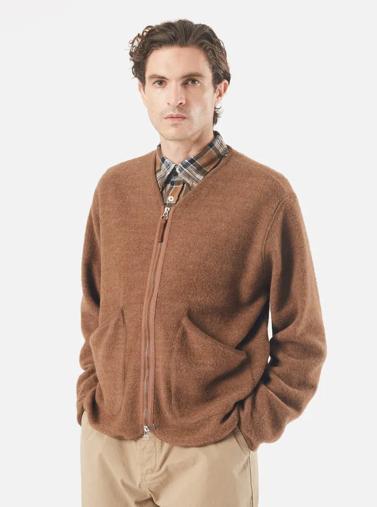 UNIVERSAL WORKS Zip Liner Jacket In Brown Soft Wool Cotton Knit