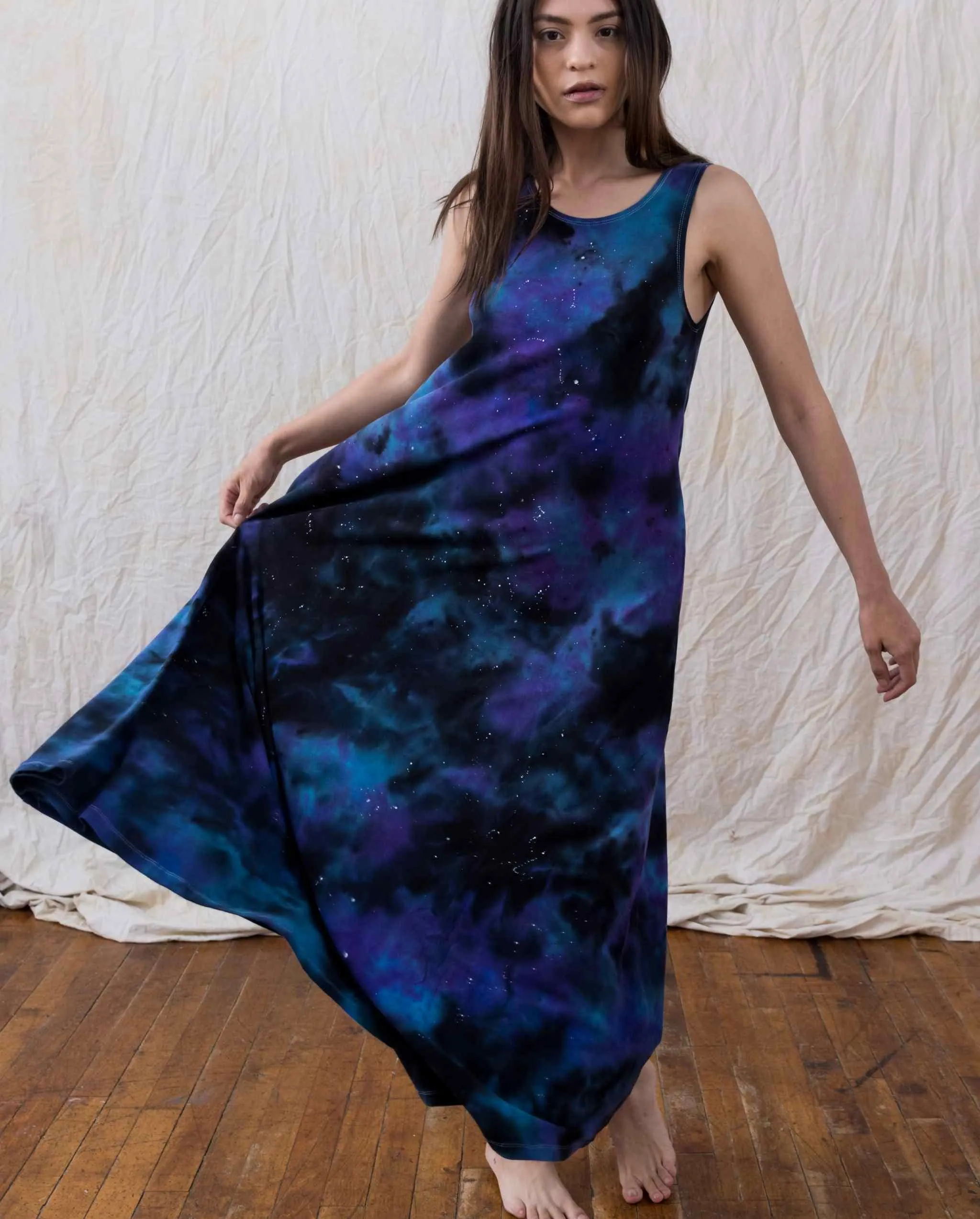 Universe Galaxy Tie Dye Cotton Black, Blue and Pink Constellation Maxi Fit Plus Size