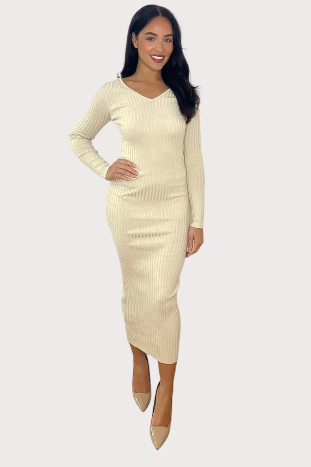 V-neck Midi Knitted Dress