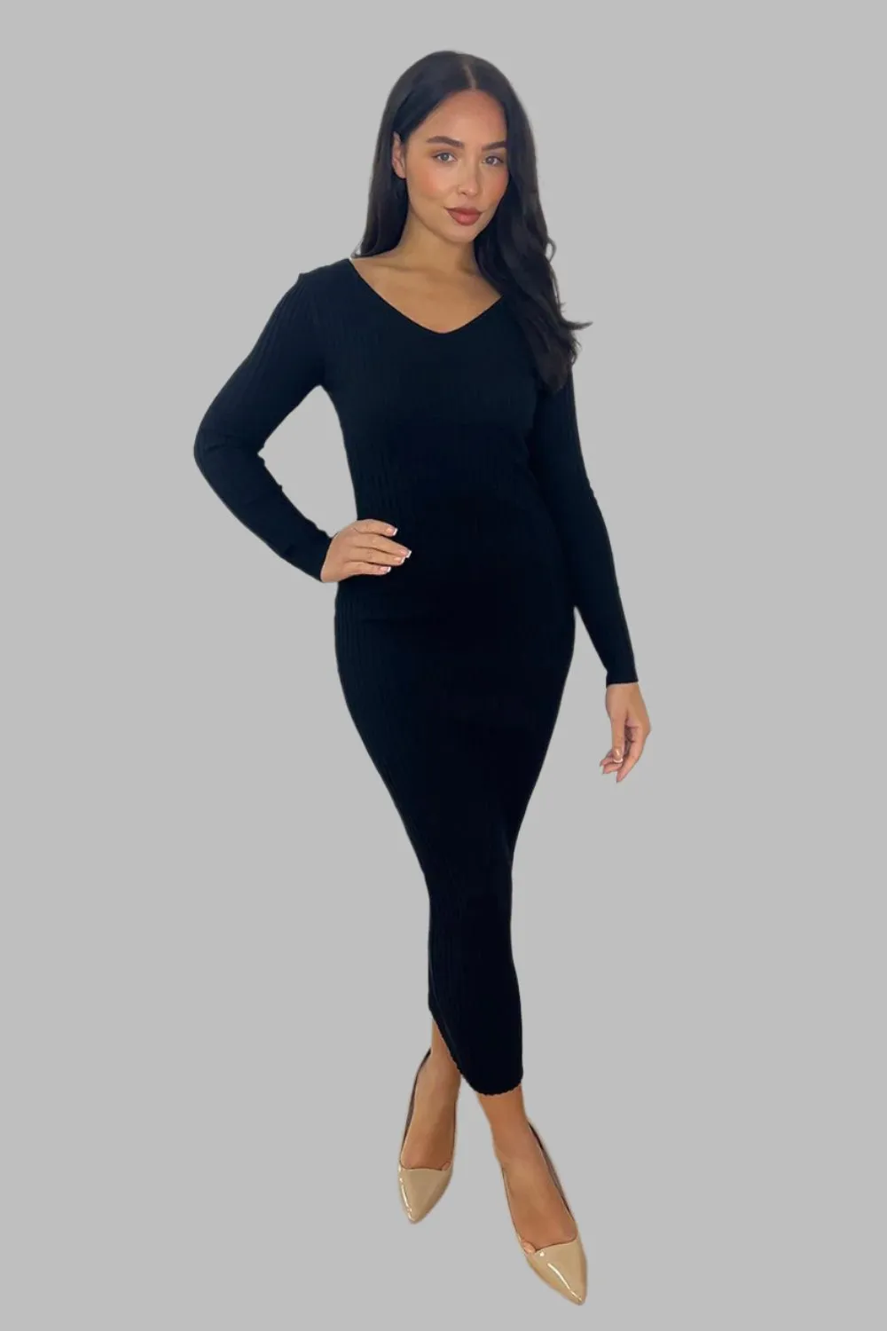 V-neck Midi Knitted Dress