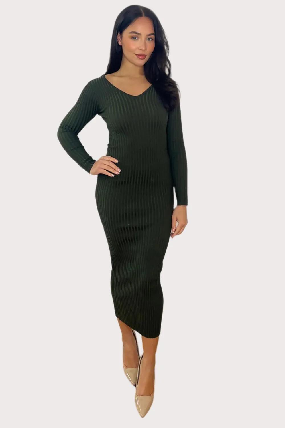 V-neck Midi Knitted Dress