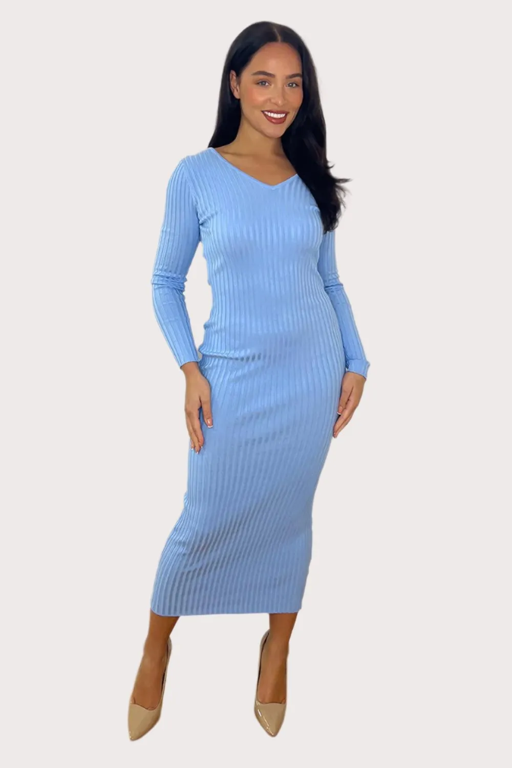 V-neck Midi Knitted Dress