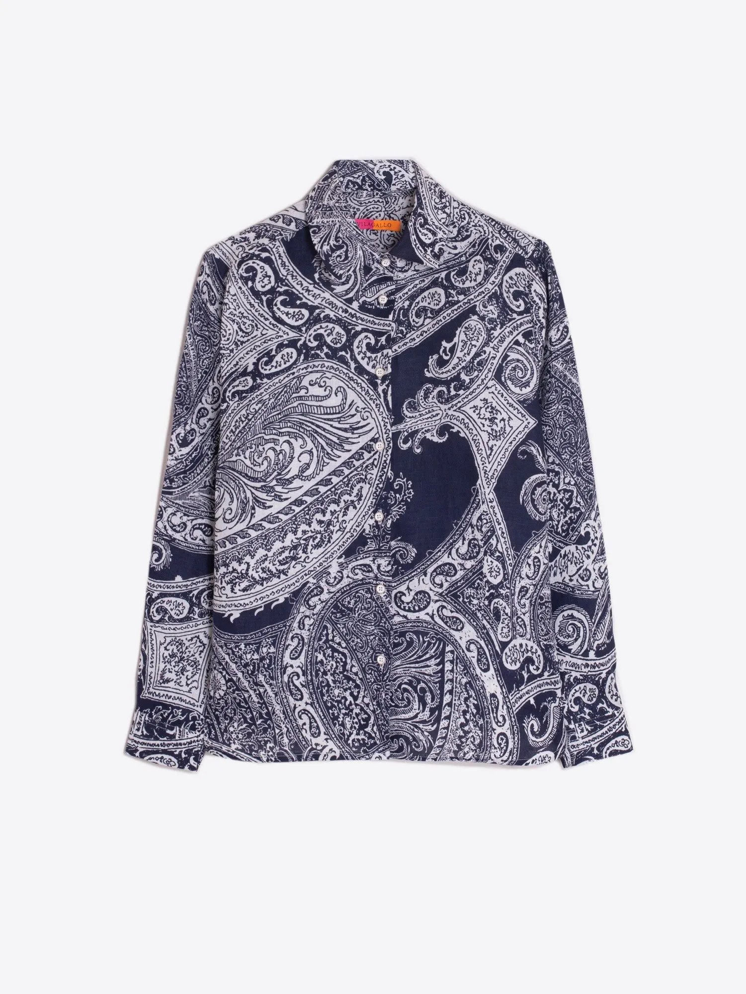 VILAGALLO SHIRT ISABELLA NAVY PAISLEY LINEN