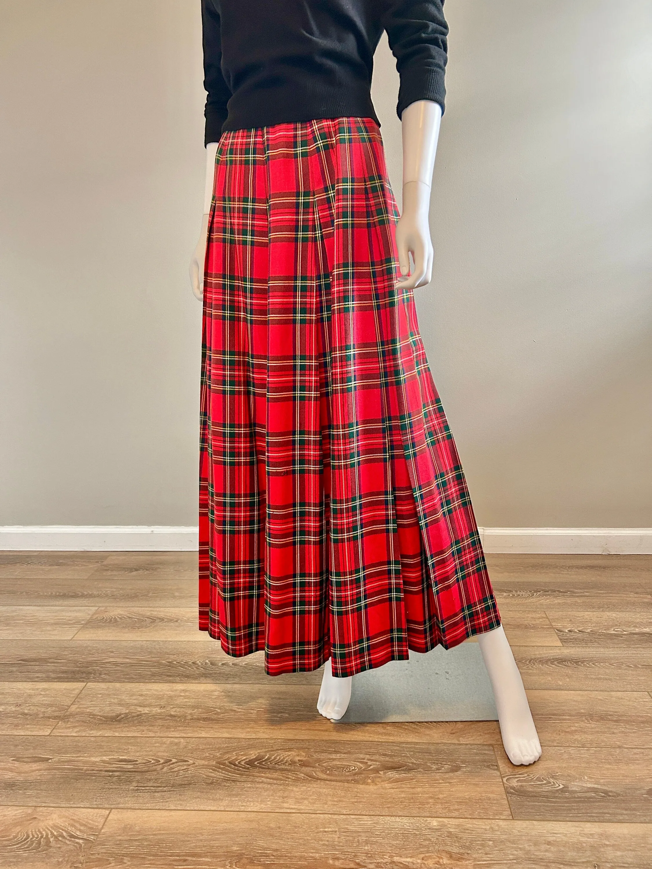 Vintage 1950s Red Tartan Plaid Maxi  / 50s Retro Holiday Skirt / Size XS S