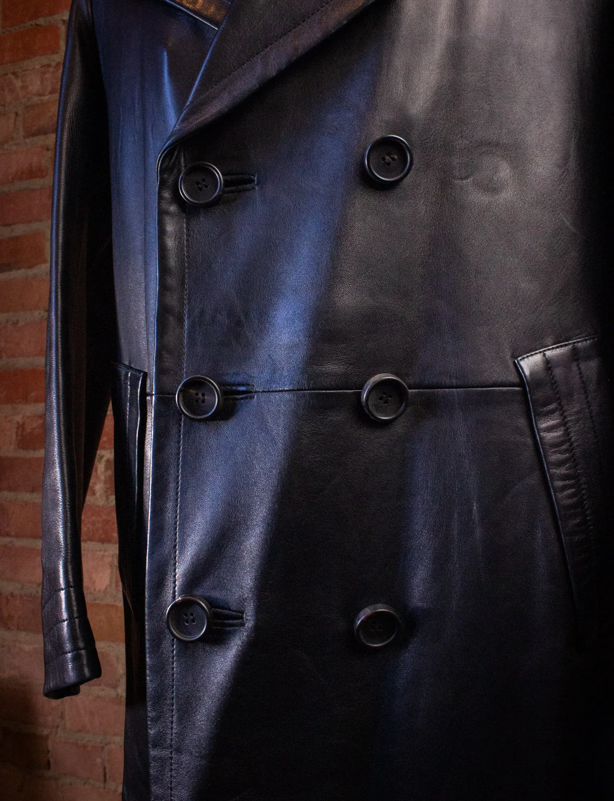 Vintage Gucci Double Breasted Black Leather Coat Tom Ford Era Y2K 40