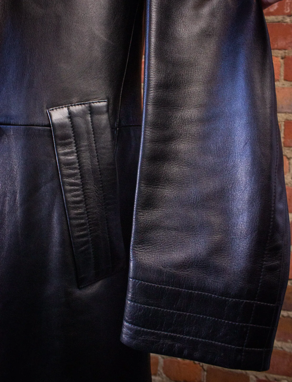 Vintage Gucci Double Breasted Black Leather Coat Tom Ford Era Y2K 40