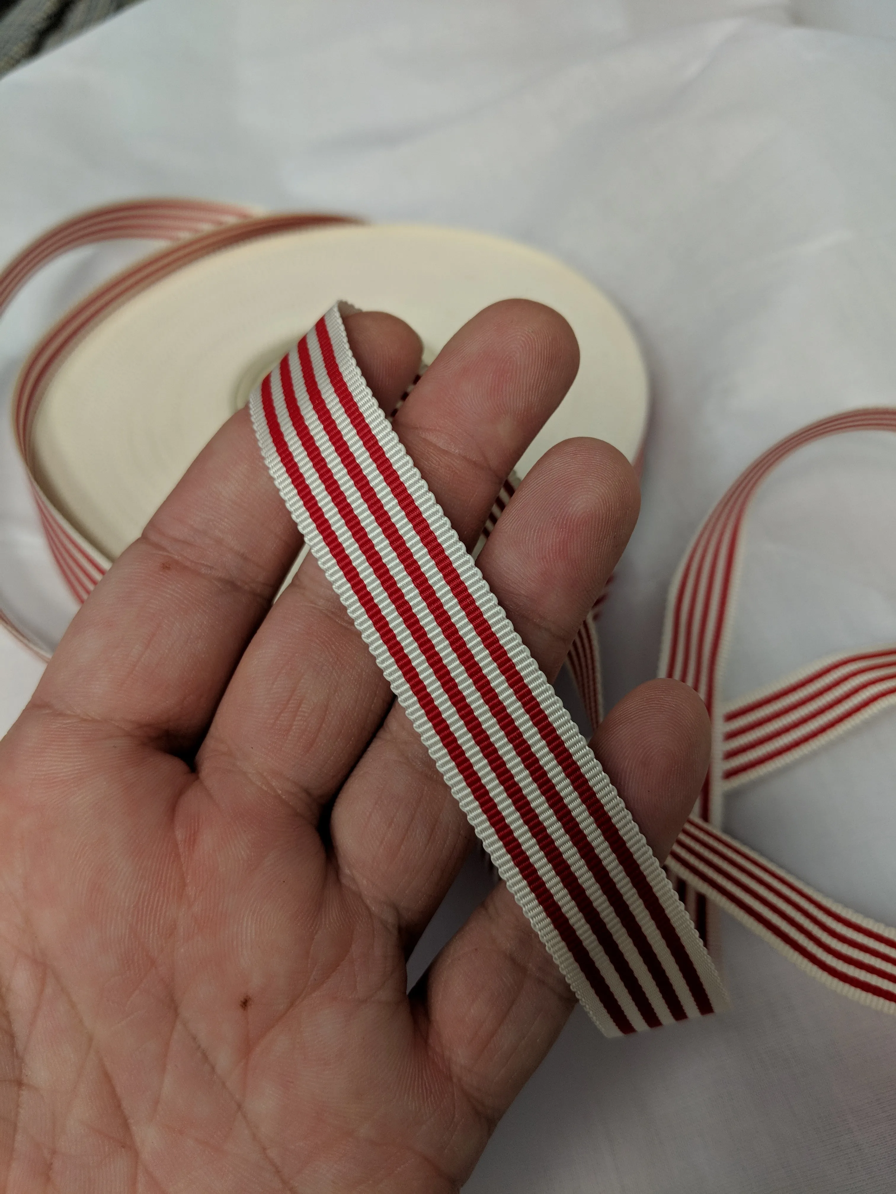 Vintage Red and White Striped Petersham Ribbon