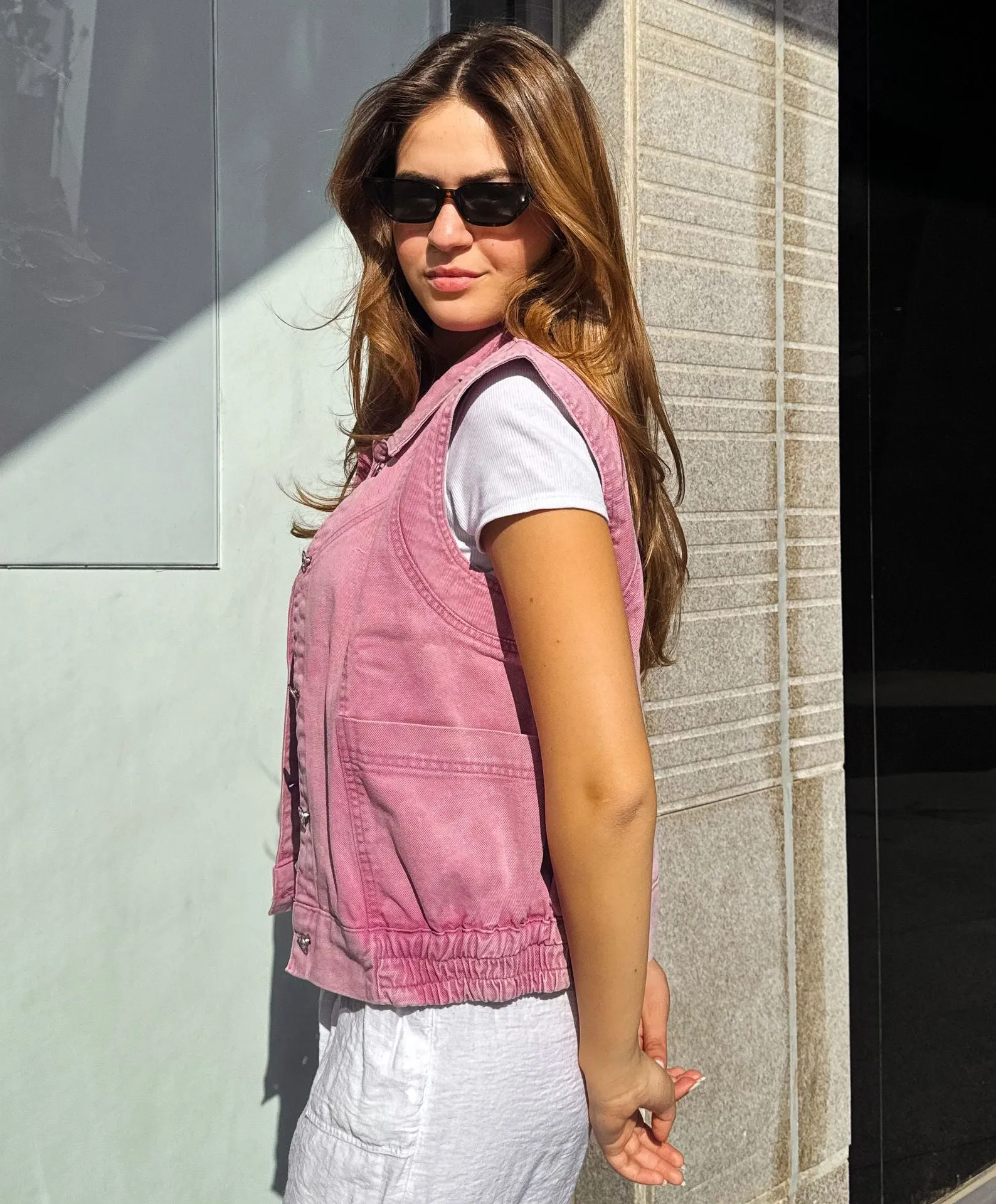 Washed Denim Vest Pink