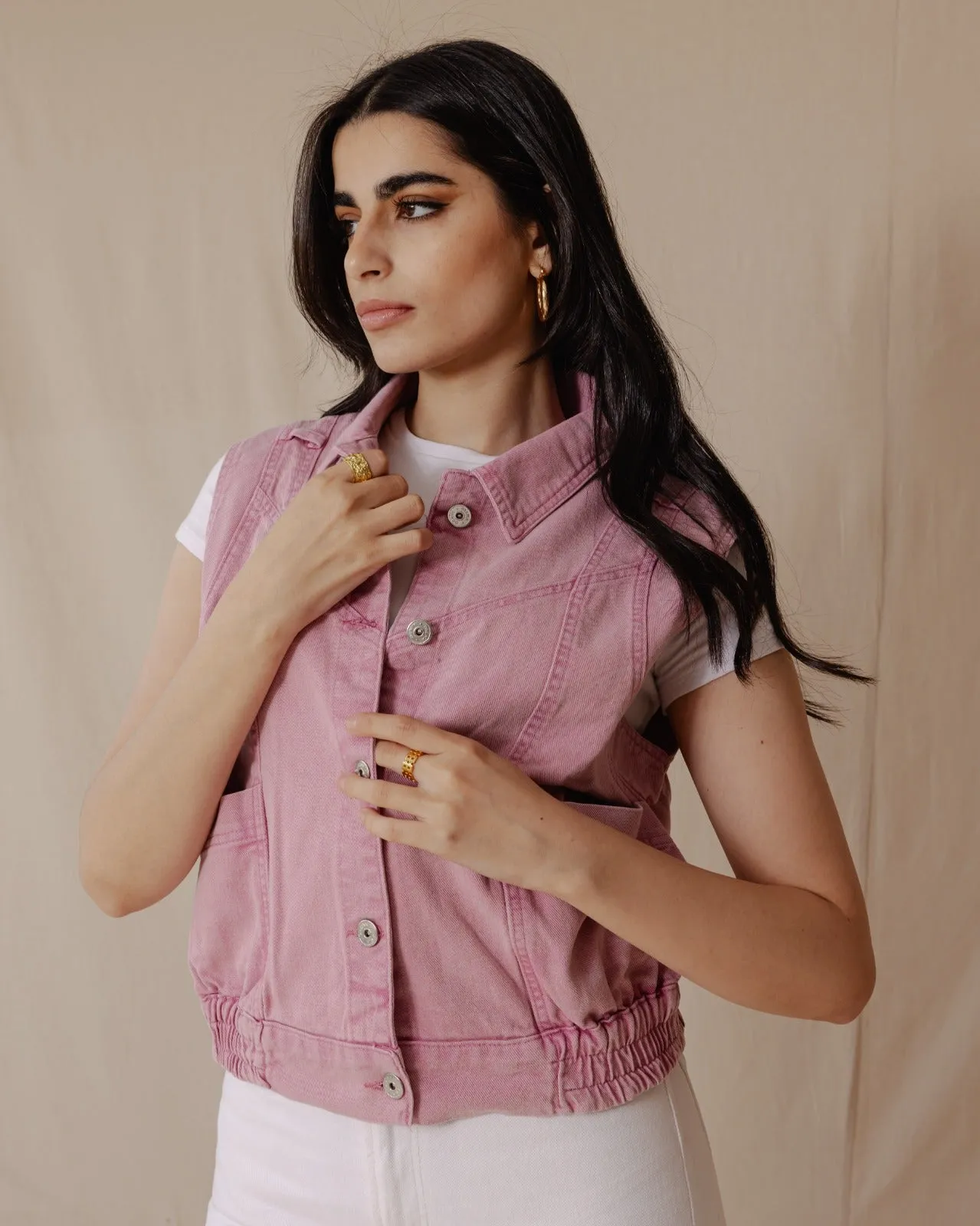 Washed Denim Vest Pink