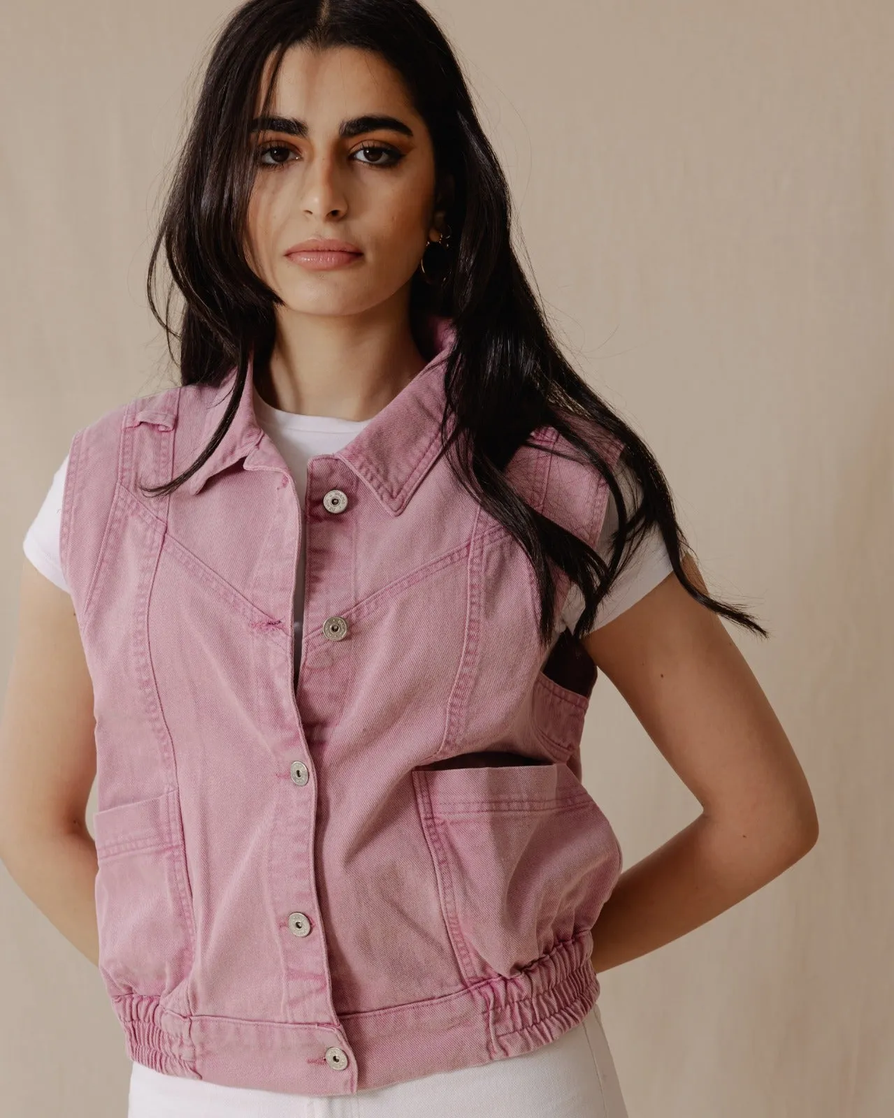 Washed Denim Vest Pink