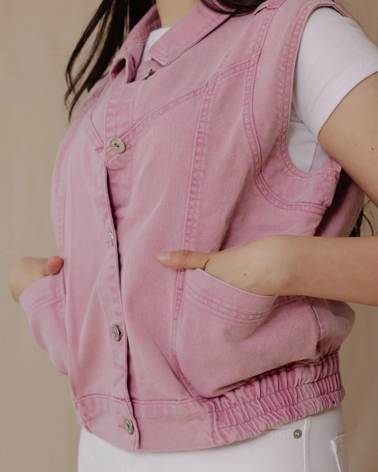 Washed Denim Vest Pink