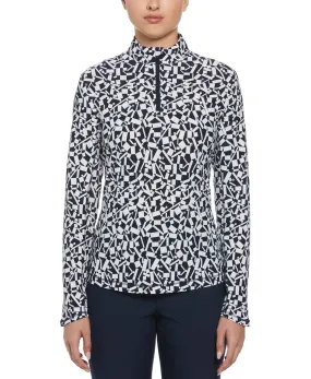 Women's Two-Tone Geometric Print Golf Shirt In Peacoat