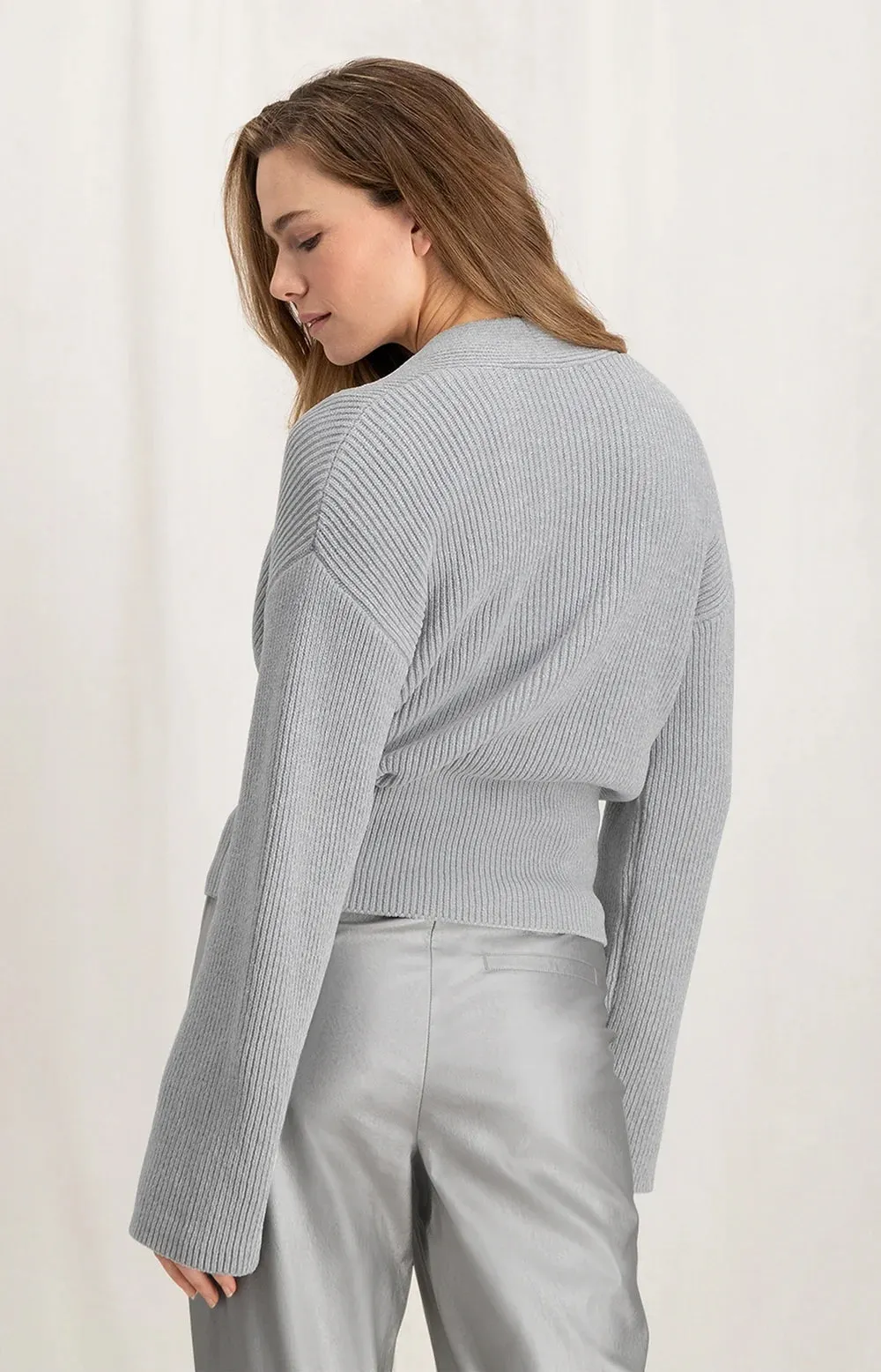 Yaya Cropped Wrap Sweater Wide Sleeves