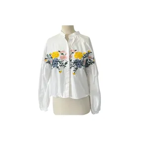 ZARA White Embroidered Cropped Cotton Shirt | Gently Used |